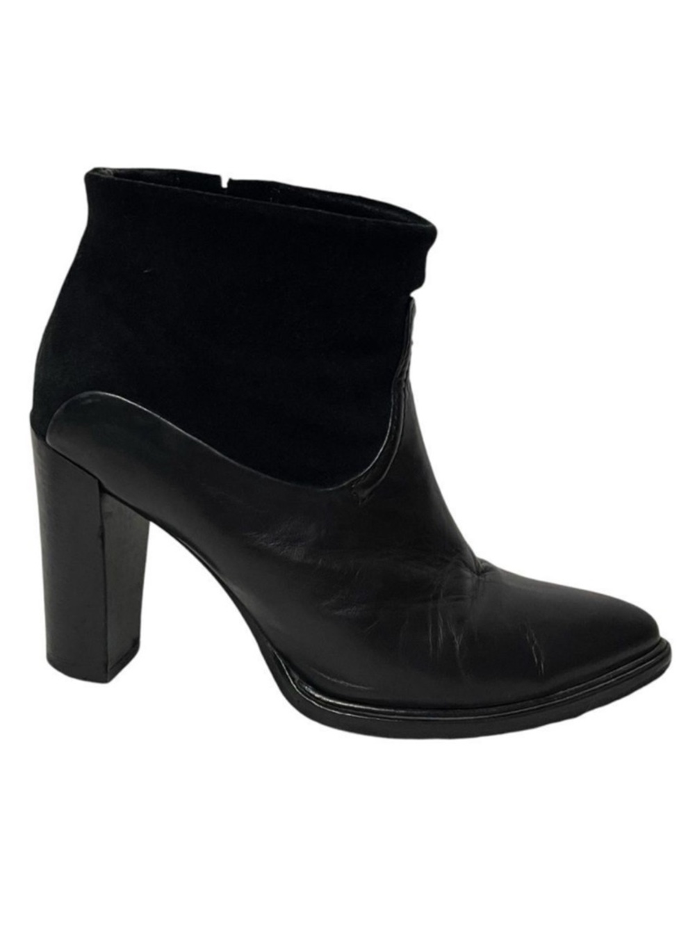 ALLSAINTS Duo Suede Smooth Leather Stacked Heel Booties 37